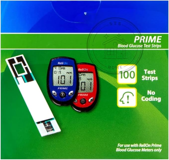 Prime Blood Glucose Test Strips | Blood Glucose Test Strips | Test Strips for Diabetes | Blood Sugar Test Strips | Diabetic Test Strips | Prime Test Strips 100 Count + STS Sticker.
