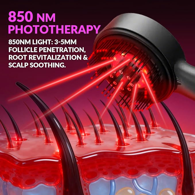 Electric Scalp Massager Red Light-scalp massager with red light therapy with 850nm,smart scalp massager with red light dual use for dry&wet hair,supports hair serum application,3 Modes selection,gift