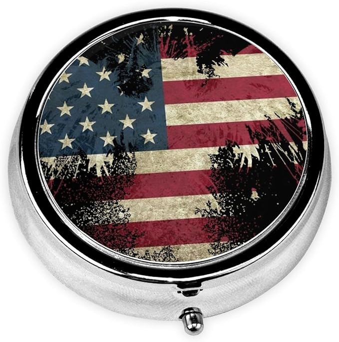 Metal Pill Organizer Travel Friendly Portable Compact Pill Box Cute Pill Case to Hold 3 Compartments (American Eagle Art USA Flag)