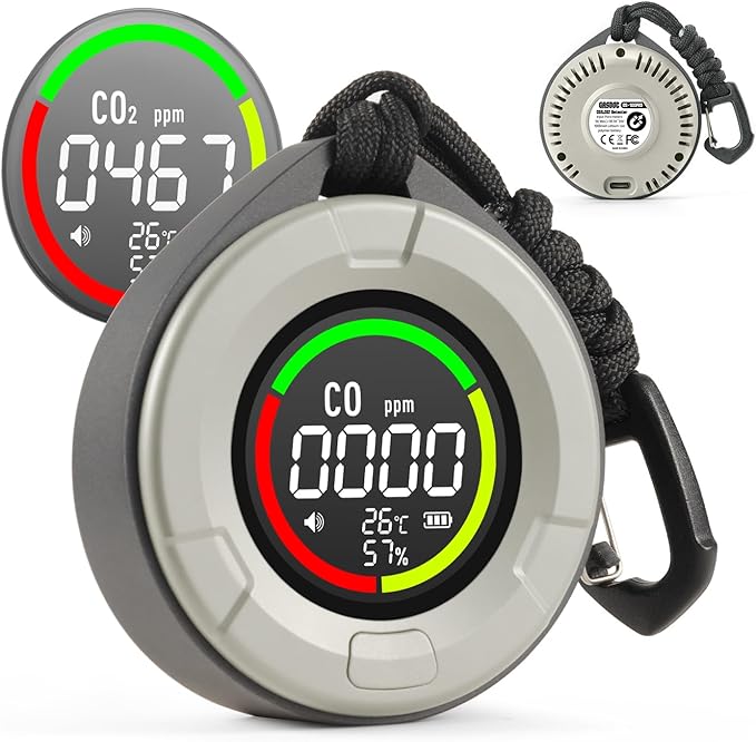 DS-100PRO Portable CO & CO2 Detector for Travel, 4-in-1 Magnetic Carbon Monoxide and Carbon Dioxide Detector, Audible & Visual Alarm, 3-Day Standby, CO & CO2 Monitor for Home, Tent, RV