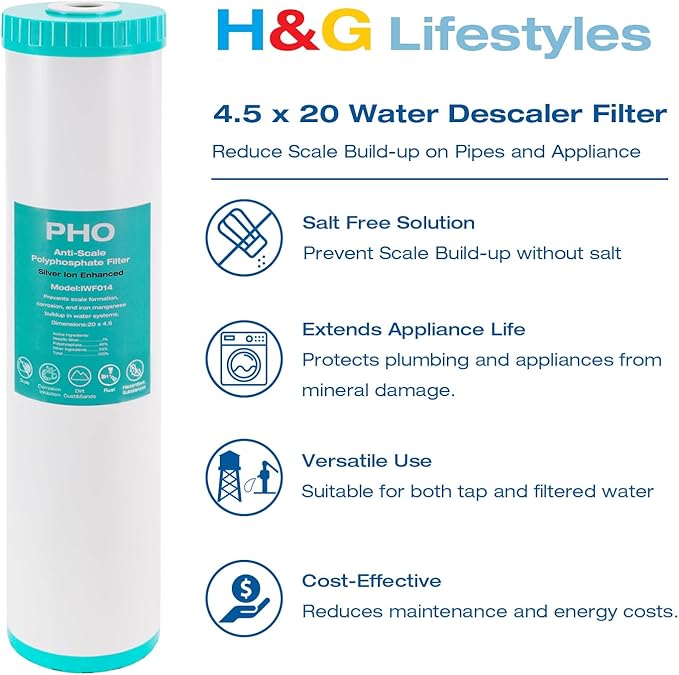 H&G Lifestyles Water Descaler Cartridge,Replacement for 20 x 4.5 Whole House Water Filtration System, Anti-Scale Filter,Polyphosphate Inhibitor Filter,Compatible with 20 Inches Filter Housing