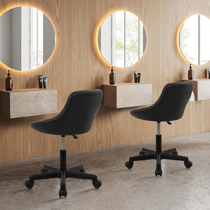 Low Back Small Rolling Stool with Backrest - 360° Swivel Chairs with Wheels, Adjustable Height Armless Vanity Chair, Thickened Seat Cushion Stool Chairs for Spa, Shop, Salon, Massage, Black, 1 Pack