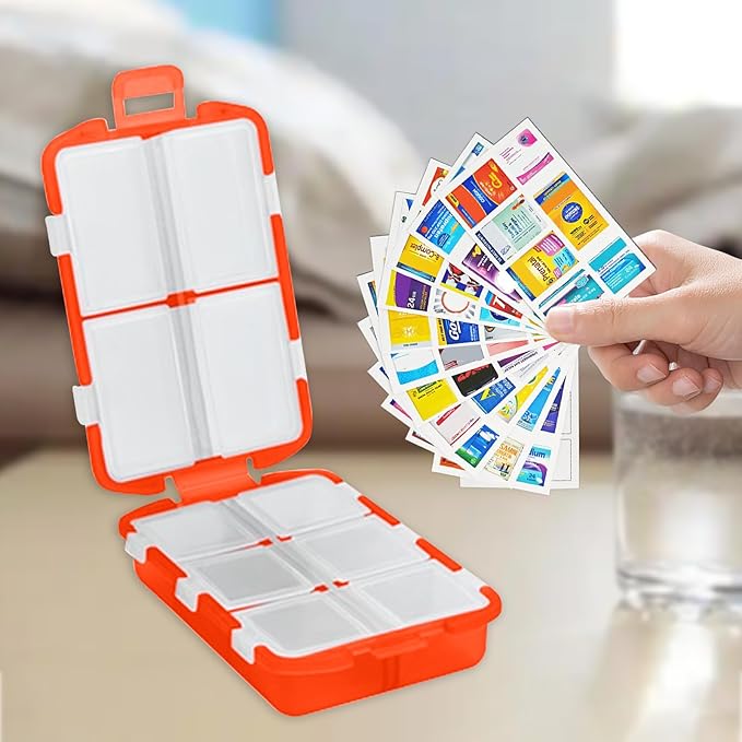 INVODA 7-Day Pill Organizer with Medicine Labels Travel Pill Case Compact, Portable Medication Organizer for Daily Use (3.7 x 2.4 x 1.18 Inches)