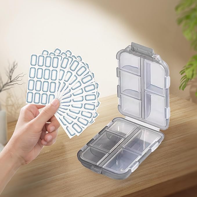INVODA 12PCS 10-Compartment Pill Organizer BPA-Free Travel Pill Case with Daily Labels Portable Medicine Box for Vitamins, Supplements & Jewelry