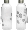 bzyoo 32oz 1 Liter Clear Water Bottle with Time Marker, Leaf Design, Durable Plastic, BPA-Free, Reusable with Measurement Markings for Fitness and Outdoor Activities (Color: Silver)