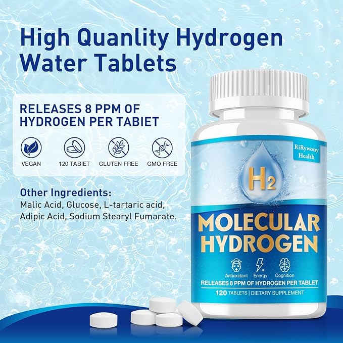 Hydrogen Water Tablets & Hydrogen Tablets, H2 Molecular Hydrogen for Drinking Water with Magnesium, 12 PPM Supplements for Mental Clarity, Cognitive Function and Energy, 120 Counts