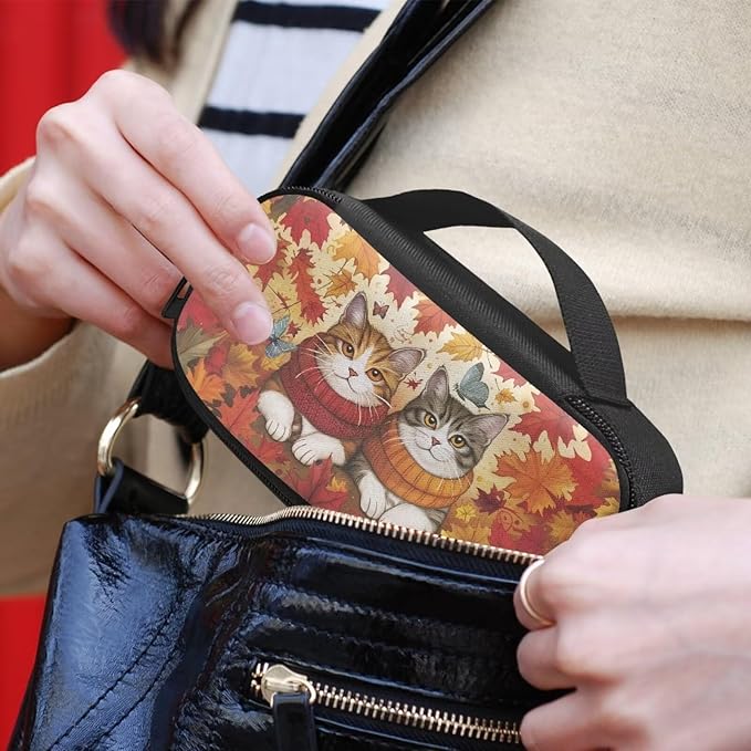 Cat Maple Leaves Insulin Pen Cooler Travel Case Thanksgiving Decor Glucose Meter & Diabetic Supplies Storage Carrying Bag for Needles,Infusion Sets, Insulin Cartridges, Tester Strips