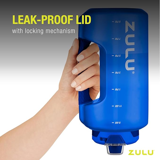 Zulu Goals Half Gallon Jug with Time Marker & Handle for All Day Hydration & Silicone Straw with Locking, Leak-Proof Lid, BPA Free, 64oz