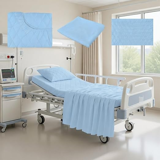 Lounsweer 3 Piece Hospital Bed Sheet Set, Blue Waterproof Bed Sheet Set, Incontinence Protection for Home and Hospital Use, Include 1 Fitted 36" x 84" x 12" 1 Flat and 1 Pillowcase