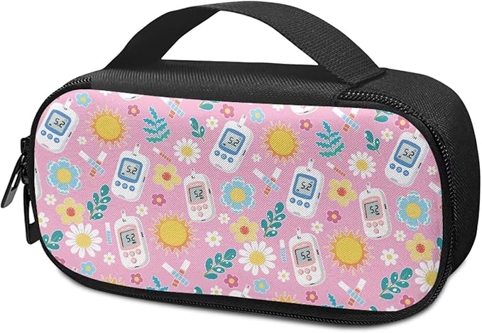 Rnyleeg Pink Diabetic Bags for Supplies Cute Sun Flowers Insulin Bag for Women Small Diabetic Supplies Storage for Home Medicine Carrying Case Glucose Meter Cases
