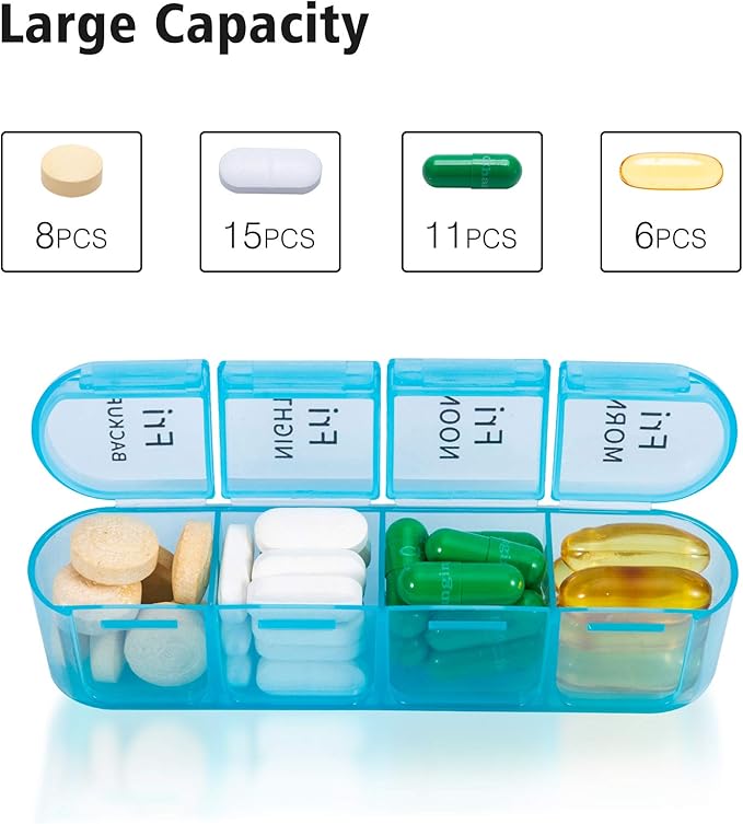 Daviky Pill Organizer 4 Times a Day - Pill Box 7 Day, Large Weekly Medicine Pill Organizer for Travel with Removable Individual Containers, Pill Case to Hold Daily Vitamins, Supplements and Medication