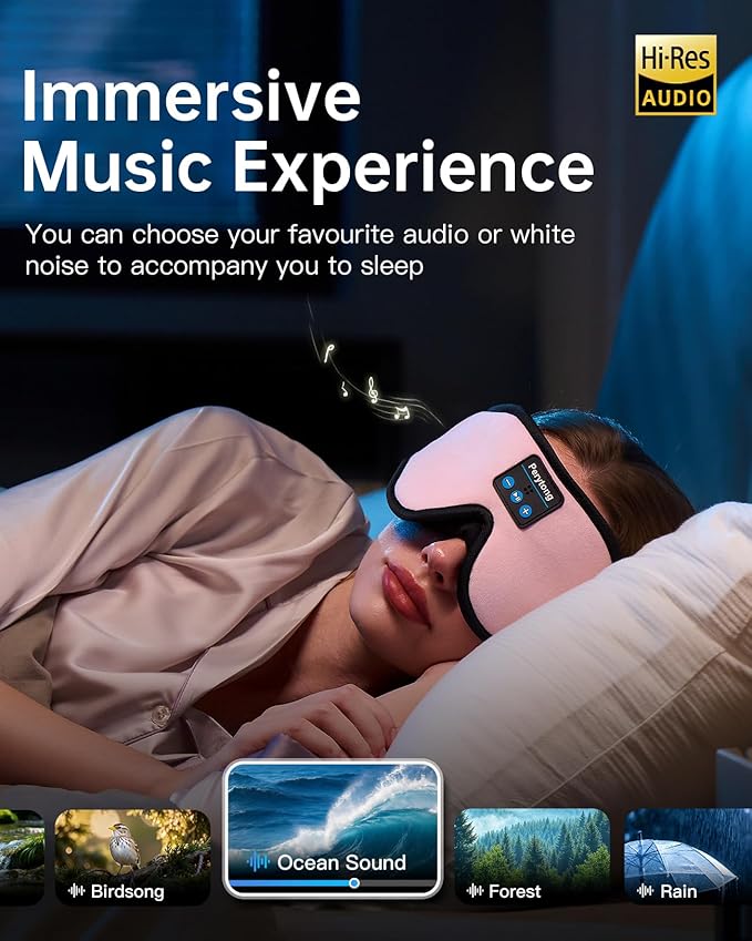 Sleep Mask with Bluetooth 5.4 Headphones, Wireless Music Sleep Eye Mask for Side Sleepers, 3D Contoured Comfort & Built-in HD Stereo Earphones, Blackout for Travel (Peach Pink)
