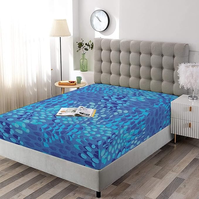 Decorative Fitted Sheet Set Cal-King Size, Aqua Deep Pockets Fitted Sheet & 2 Pillow Sham Set(No Flat Sheet), Tropical Fish Skin Scales Hand Drawn Style Spotty Printed Microfiber Bedding 3pc Set