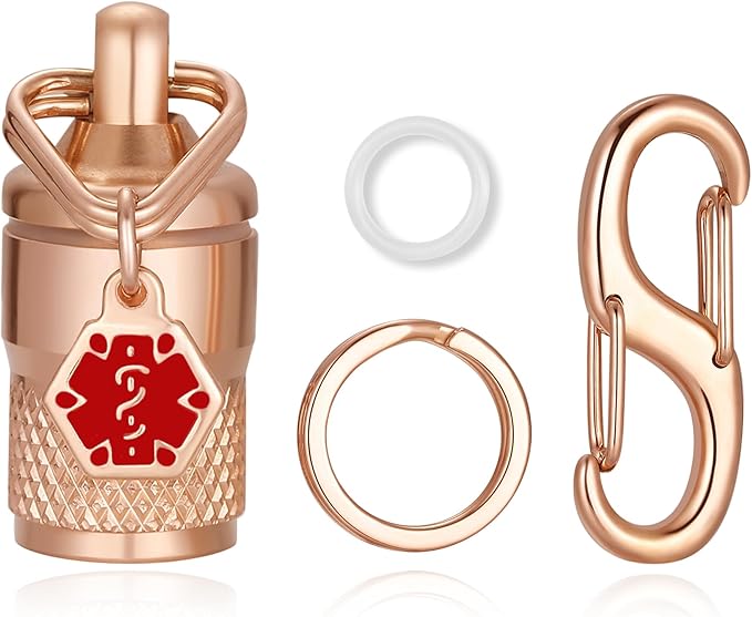 Divoti Precision CNC Machined Stainless Steel Emergency Pill Holder Keychain - Micro/PVD Rose Gold
