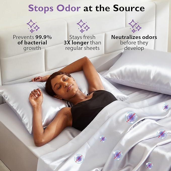 Silver Infused Bed Sheets, Cooling Sheets 3X Self-Cleaning with Mulberry Silk & Viscose Derived from Bamboo, Natural & Anti-Odor, Hypoallergenic Bedding For Hot Sleepers & Sensitive Skin - CK Set