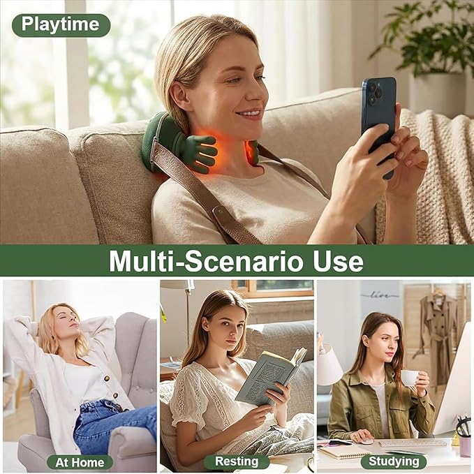 Neck Massager with Fingers - Bionic Heated Massager,Neck and Shoulder Massager,Wireless Portable Electric Shiatsu 4D Kneading Massage, Simulated Human Hand Design(Green)