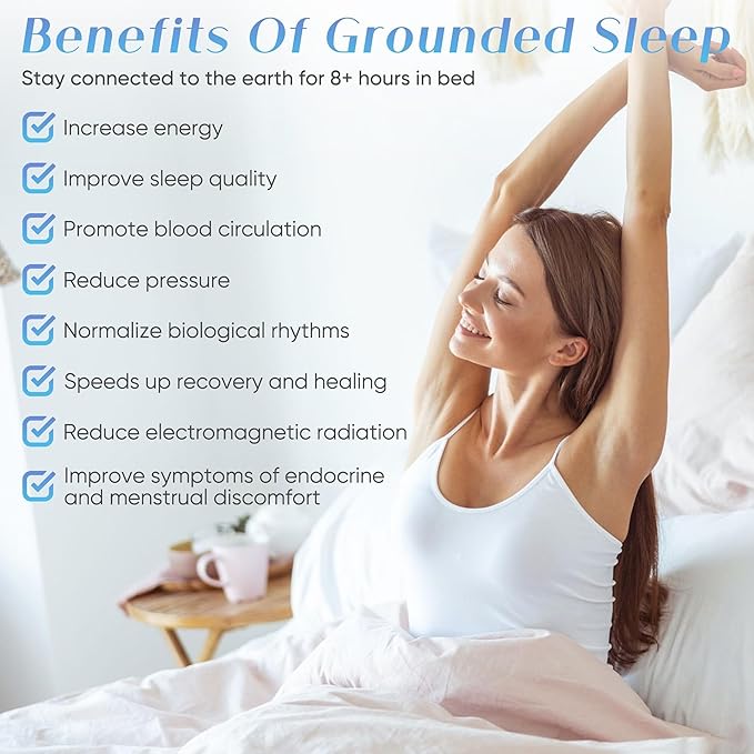 Grounding Sheets FullXL Size, 95% Organic Cotton + 5% Pure Silver Fiber, Grounded Sheet Earth Connected Bedding (FullXL- 54"x 80"x 13" Gray) Fitted Earth Sheets with Grounding Cord