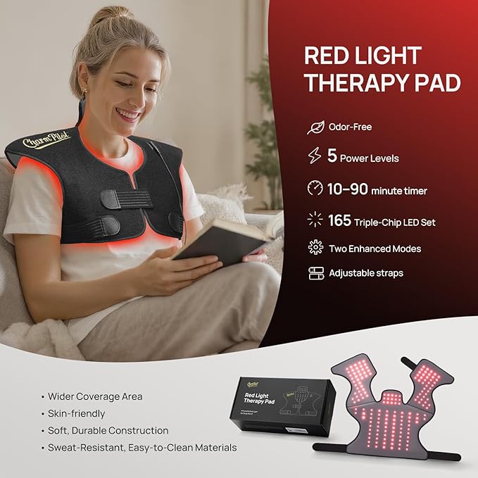 Red Light Therapy for Neck and Shoulders, Wearable Near Infrared Light Therapy Pad for Body Upper Back, 660nm&850nm 3-in-1 Chip, Red Light Therapy Pad for Back(Black)