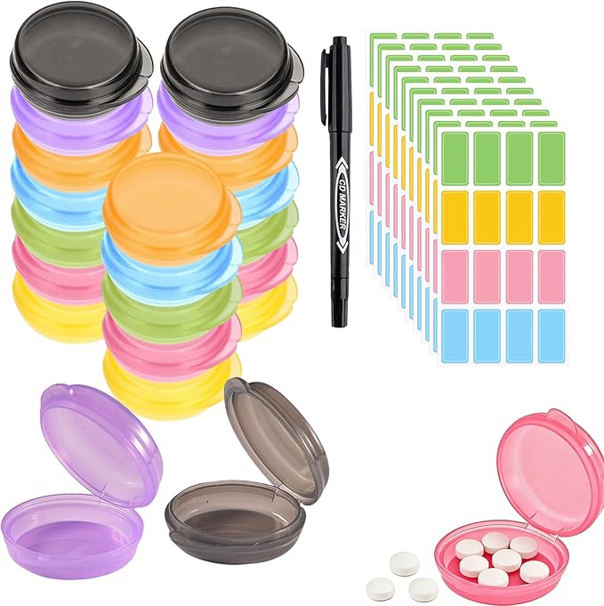 21 Pcs Small Pill Box, Travel Pill Case Portable Portable 7 Day Daily Pill Organizer Mini Medicine Storage Container for Pocket Purse Cod Liver Oil Storage Box Earplug Case（7 Colors）