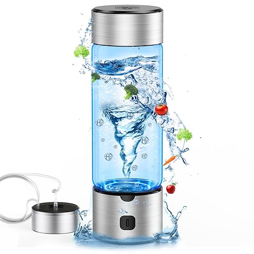 Premium Hydrogen Water Bottle 460ml SPE/PEM Hydrogen Generator with Rechargeable Base, High Hydrogen Concentration in 3 Mins, Luxury Borosilicate Glass Cup for Office, Travel, Wellness