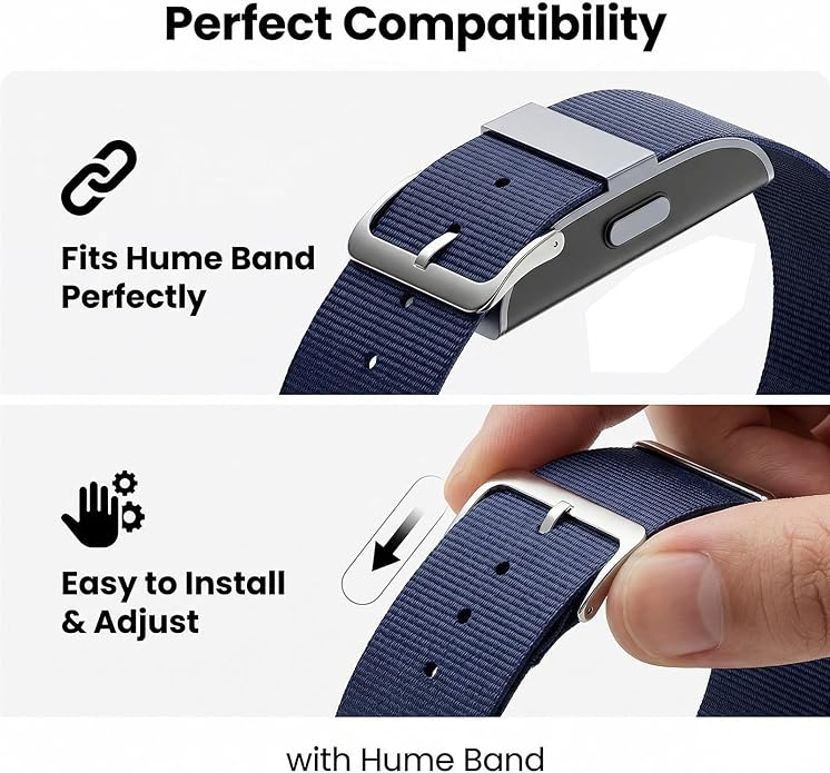 Nylon Strap Compatible with Hume Band - Soft Woven Breathable Replacement Strap Bands for Hume Health Band - 24/7 Wear, Adjustable Sport Wristband - Metal Buckle & Loop Closure for Secure