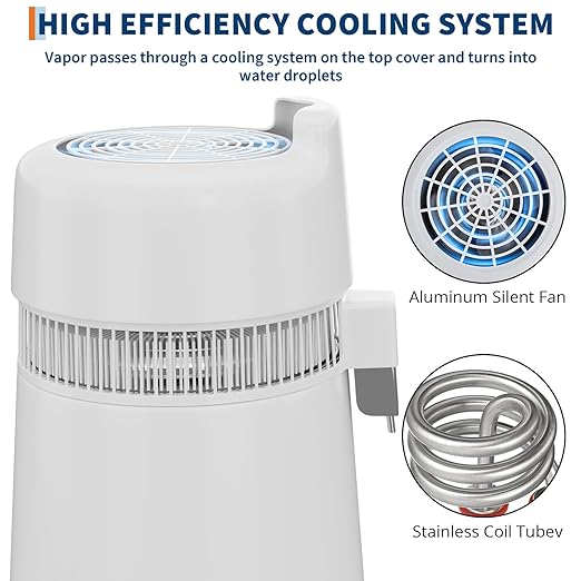 6L Water Distiller,Household Stainless Steel Distilled Water Purifier,Countertop Distilled Water Maker,6Litre Distilled Water Machine for Home.White Plastic Jug.