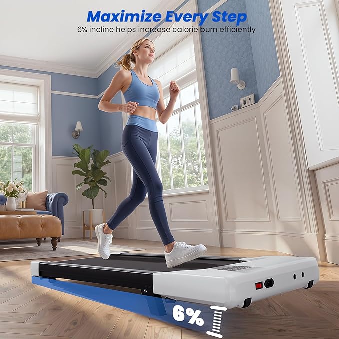 DeerRun Under Desk Walking Pad Treadmill for Home & Office, 6% Manual Incline, 2.5 HP, 0.6–3.8 MPH Walking Speed, 300 lb Capacity, App & Remote Control