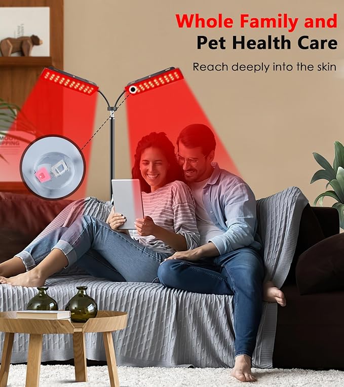 Red Light Therapy for Face Body, Astarexin Dual-Headed Infrared Light Therapy Lamp with Stand - 660nm Redlight and 850nm Near Infrared Light Therapy Device for Fully Body Pain Relief