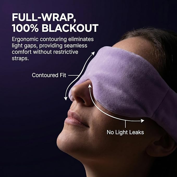 Weighted Eye Mask - Premium Plush Herbal Sleep Mask with 0.5 lb Naturally Lavender Pack for Heat or Cold Use, Contoured Full-Wrap Comfort, 100% Blackout for Rest & Travel (Lavender)