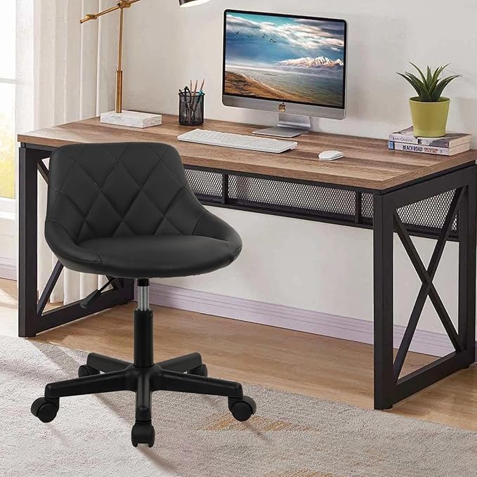 Low Back Small Rolling Stool with Backrest - 360° Swivel Chairs with Wheels, Adjustable Height Armless Vanity Chair, Thickened Seat Cushion Stool Chairs for Spa, Shop, Salon, Massage, Black, 1 Pack
