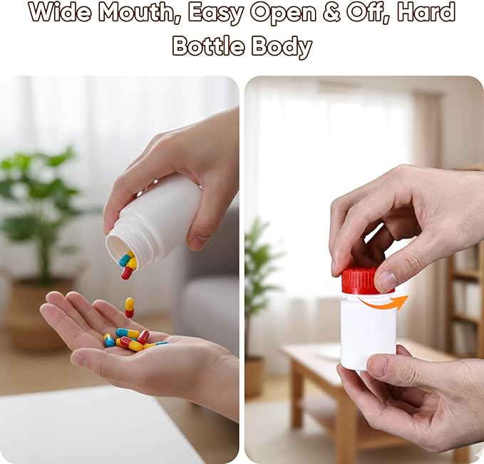 DEMORA Pill Bottle Empty with Child Resistant Cap, Wide Mouth Travel Small Pill Bottle Plastic Medicine Containiers Medicine Organizers for Medications Capsules (2 oz, 8 Pcs)
