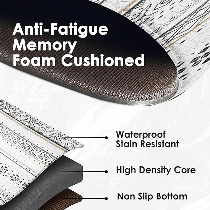 Arttown Anti Fatigue Mats for Kitchen Floor, Moroccan Farmhouse Kitchen Mats Cushioned Anti Fatigue Rug, Waterproof Non-Slip Washable Kitchen Rugs - Black/Brown