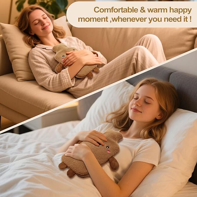 Hot Water Bottle wtih Cover, Hot Water Bag, 2L Rubber Warm Hot Water Bottles Pouch with Soft Waist Cover for Neck, Shoulder, Back, Hand, Legs and Period Pain Relief