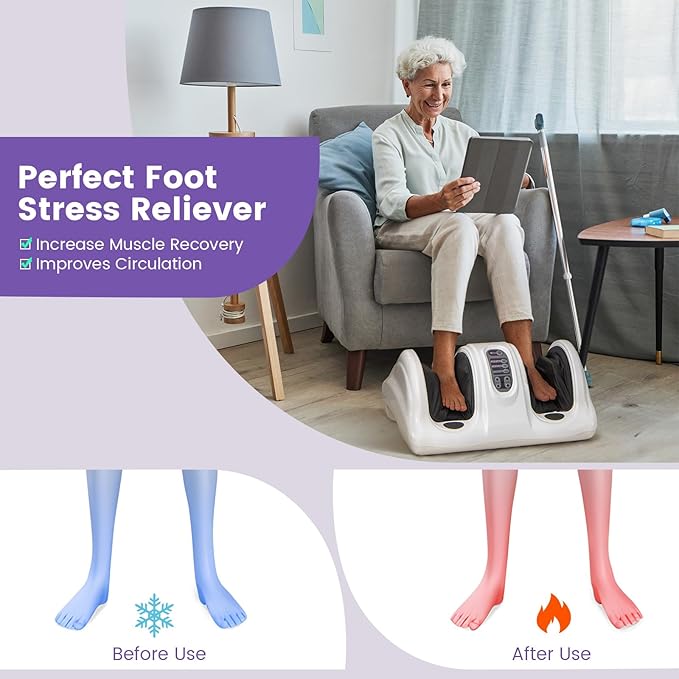 Giantex Shiatsu Foot Massager Machine for Feet, Leg Calf Ankle, Relieve Pain, Spa Gift Deep Kneading Rolling Massage, Electric Shiatsu Feet Massager w/Remote, 4 Modes, White