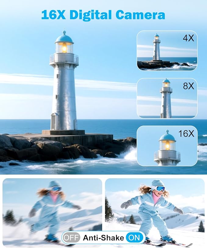 50MP 4K Digital Camera for Photography, Autofocus Vlogging Camera with 32GB TF Card & 2 Batteries, 16X Zoom Compact Point and Shoot Camera for Kids Teens Beginners, White