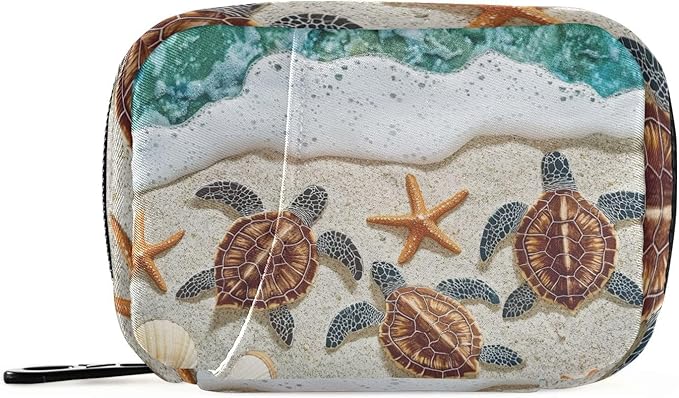 Travel Pill Case Sea Turtles Starfish Seashell Weekly Small Pill Box 7 Day Pill Box Pill Organizer Bag