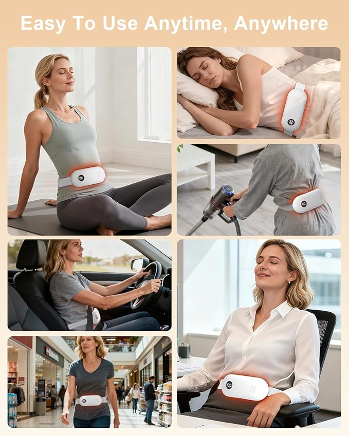 NOWWISH Upgraded Graphene Heating Pad for Period Cramps Pain Relief, Portable Electric Cordless Menstrual Heating Pad with 6 Heat Levels 6 Massage Modes 3 Timer, Easter Gifts for Women Girls, White