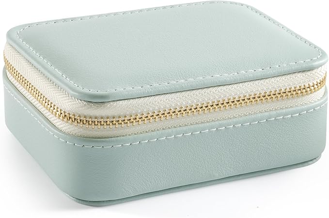 Genuine Leather Travel Pill Organizer Box Case 1 Times a Day for Purse for Women, Cute Medicine Pill Holder Containers for Vitamin Small Weekly Daily 7 Day Am Pm Pill Organizer(Cyan)