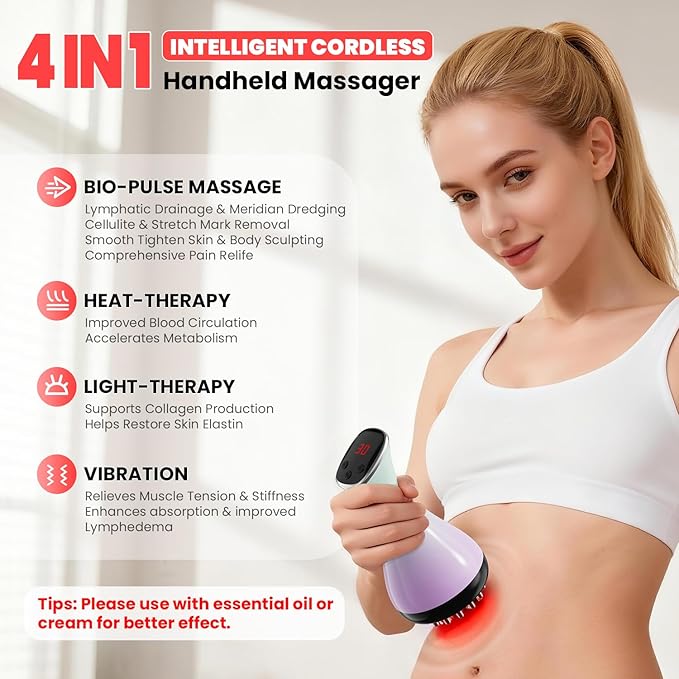 Lymphatic Drainage Massager, Anti-Cellulite Massager For Body Cellulite and Thigh & Belly Stretch Marks Reduction, Handheld Massage tools for lymphedema & lipedema, Sciatica Nerve pain relief Devices