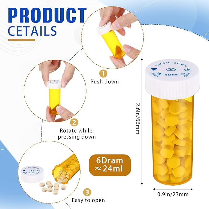 200 Pieces Empty Medicine Pill Bottles with Child Resistant Caps 6 Dram Plastic Prescription Bottles Orange Pill Container Small Medicine Bottles with Lids for Pharmacies, Doctors, and Labs, Hospitals