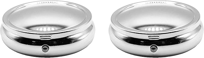 Set of 2 Circular Embossed Triple-Compartment Pocket Purse Pill Box & Organizer (Silver Curved)
