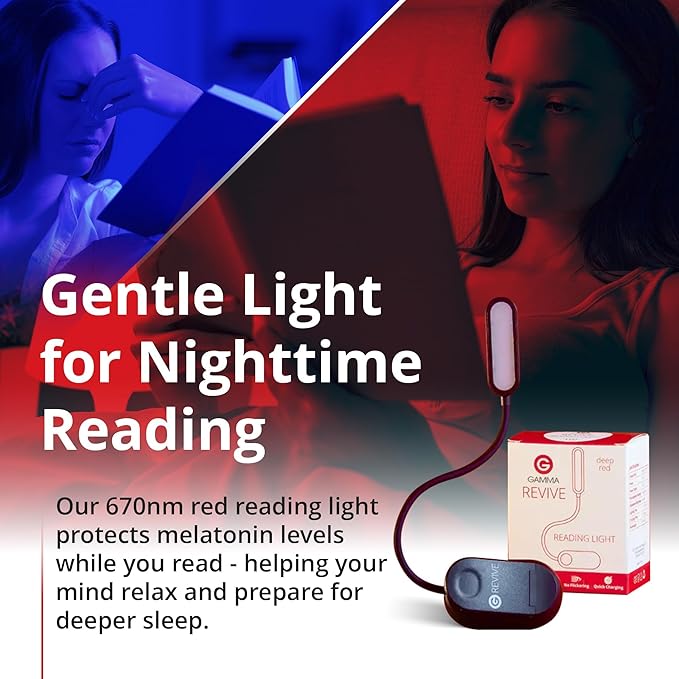 Revive - 670nm Red Reading Light by Gamma - Sleep Therapy - Melatonin Promoting Natural Sleep Aid