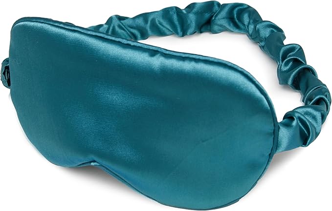 Funky Junque Adjustable Satin Sleep Mask Filled Eye Mask Blindfold for Women, Ultra Lightweight, Blocks Light, Soft, Ideal for Home, Travel, Meditation - Teal