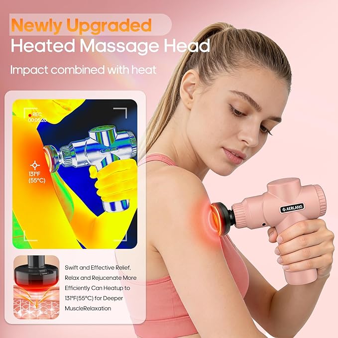 AERLANG Massage Gun with Heat Mini Massager Mothers Day Gifts for Mom Muscle Massager Back Massager for Pain Relief Deep Tissue Body Massager Handheld Massager with a Carrying Case Pink