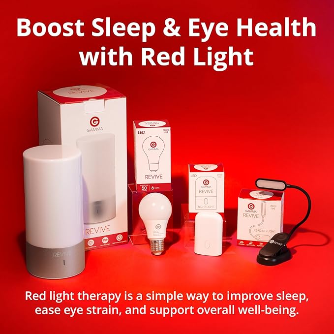 Revive - 670nm Red Reading Light by Gamma - Sleep Therapy - Melatonin Promoting Natural Sleep Aid