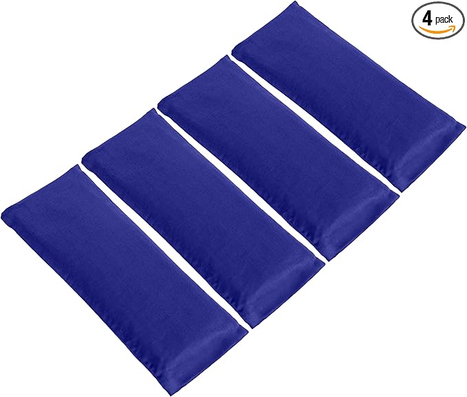 Sunshine Yoga 4-Pack Unscented Sateen Eye Pillows, Low-Luster, 9’’ x 4’’ Flaxseed Weighted Eye Mask for Sleeping, Hot or Cold Therapy for Relaxation, Migraine, and Headache, Blue