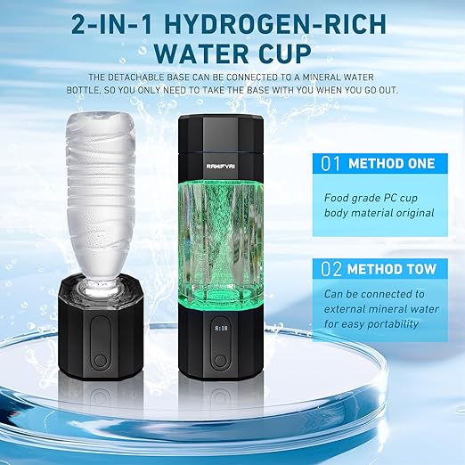 New Upgrade 10000PPB Hydrogen Water Bottle SPE/PEM Technology Seven Colorful Light Double Anti-Slip and Leak-Proof Hydrogen Water Generator with LCD Display (Black, H60)