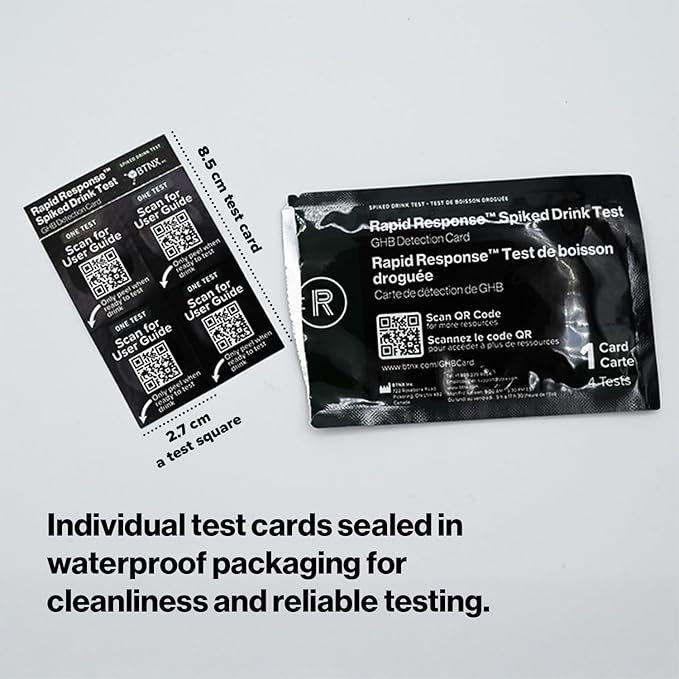 Rapid Response Spiked Drink Test - GHB Detection Card for Beverages. Easy to use, Safe, Avoid Drink Spiking. Drug Testing kit for Bars, Clubs, Parties, Compliant with California Law (2 Pack)
