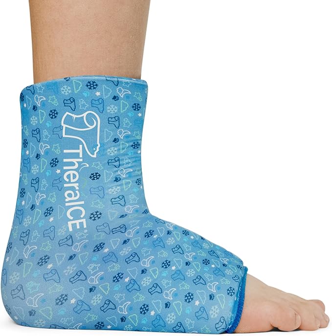 TheraICE Junior Ankle Ice Pack Wrap for Swelling, Reusable for Sprained Ankle Injuries, Cold Therapy Sock Compression, Plantar Fasciitis Relief, Achilles Tendonitis, Sore Feet, Foot & Heel (X-Small)