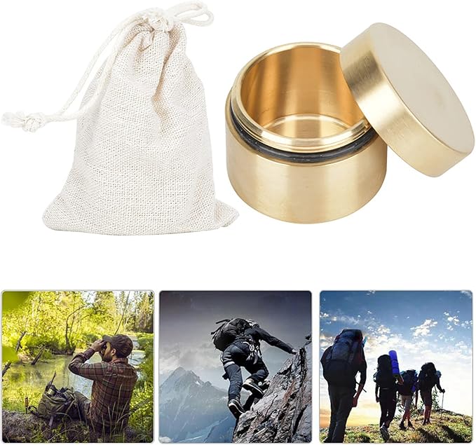 Estink Brass Mini Pills Container, Outdoor Round Shape Brass Pills Case Metal Jewelry Sealed Storage Box Waterresist Mini Accessories Container for Pills Tea Leaves Jewelry Storage